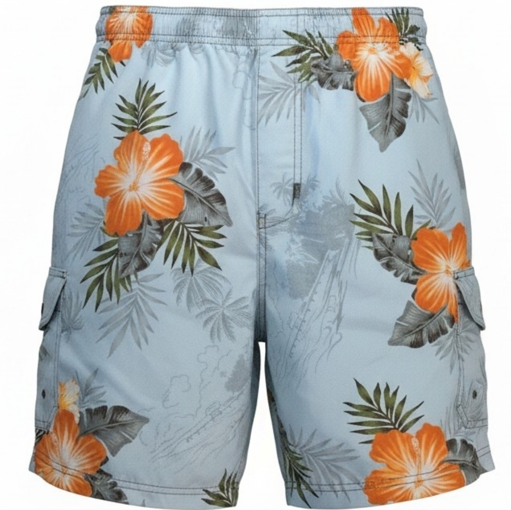 Sand N Sun Men's Light Blue Floral Swim Trunks S Large